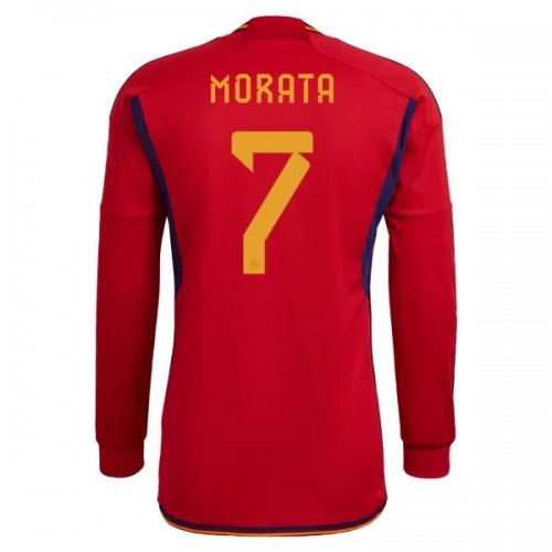 Spania VM 2022 Álvaro Morata 7 Hjemme Landslagsdrakt Langermet